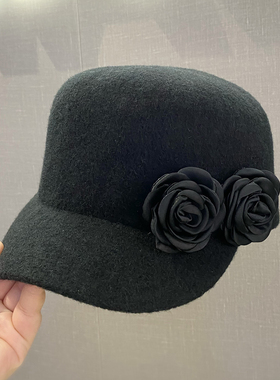 法式千金风花朵马术帽女秋冬新款