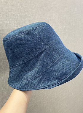 韩版素颜遮脸复古卷边蓝色渔夫帽子女春夏季可折叠百搭盆帽显脸小