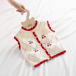 春秋装女宝宝百搭婴儿0-3岁开衫纯棉新生女童针织毛衣马甲外套