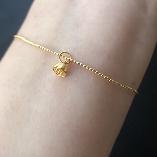 18K金珠小芝麻珠极细真金手链有钱花18k金本命年转运珠淡金色手链