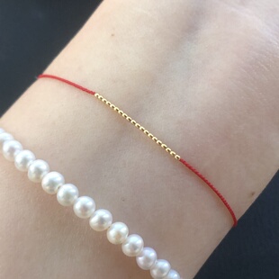 18k金芝麻珠真金手绳18k金本命年转运珠金色红绳叠戴金红绳极细绳