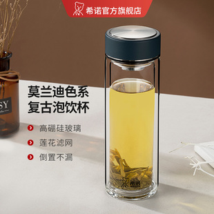 商務泡茶杯男辦公室水杯大容量女 希諾雙層玻璃杯隔熱防燙禮盒裝