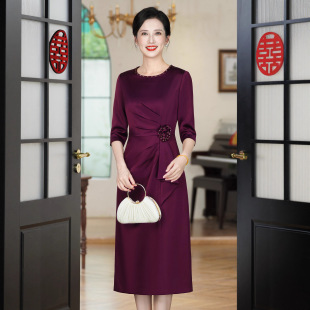 妈妈婚宴敬酒晚礼服2025秋季新款醋酸缎高端喜婆婆年轻旗袍60726