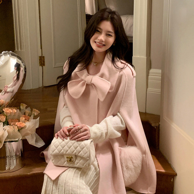 娇憨天真富囡囡25秋冬新款双面羊绒大衣女高级感千金斗篷披肩大衣