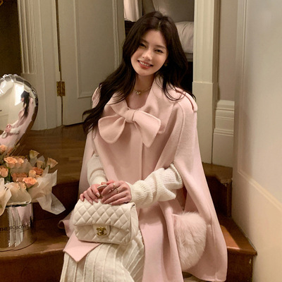 娇憨天真富囡囡25秋冬新款双面羊绒大衣女高级感千金斗篷披肩大衣