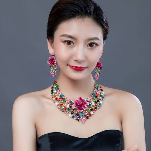 首饰花朵挂件欧美夸张女锁骨链