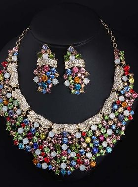 欧美奢华蓝钻宝石锁骨晚宴新娘女