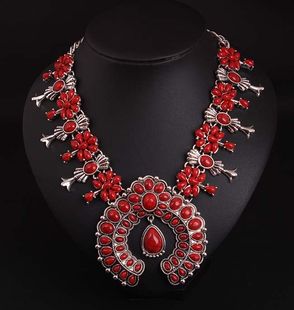 复古银绿松石波西米亚夸张项链短锁骨女时尚配饰品欧美走秀大牌