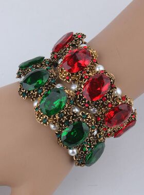 韩国复古个性时尚款祖母绿配宝石