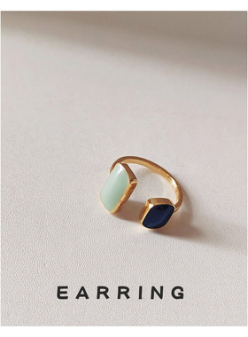 优雅蓝滴釉开口戒指 简约指环女 百搭时尚甜美风网红手饰