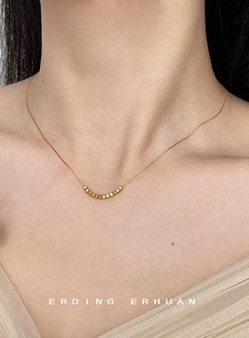 时尚通勤电镀14K简约高感锁骨链气质百搭方形小珠珠项链女饰品