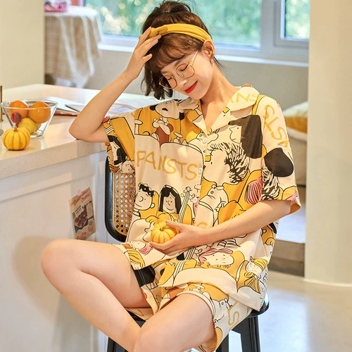 Летняя пижама, хлопковый тонкий мультяшный комплект, в корейском стиле