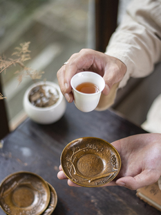 梅花茶铜风碟杯托茶道配件日式 制功夫茶具仿古禅杯垫隔热垫茶杯托