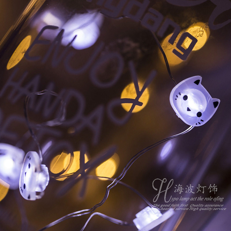猫咪披萨雪花铜线灯串节日装饰灯动物卡通小夜灯房间卧室酒吧彩灯