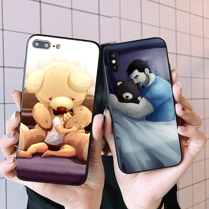 手绘熊大叔手机壳适用iPhone11pro苹果8华为p30x27基友型男玻璃壳