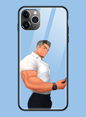 日系卡通型男手机壳适用苹果12Pro三星S10红米K30 P40个性玻璃壳X