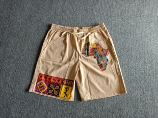 潮牌街头五分裤 印第安风情美式 新款 男夏季 复古印花棉麻休闲短裤