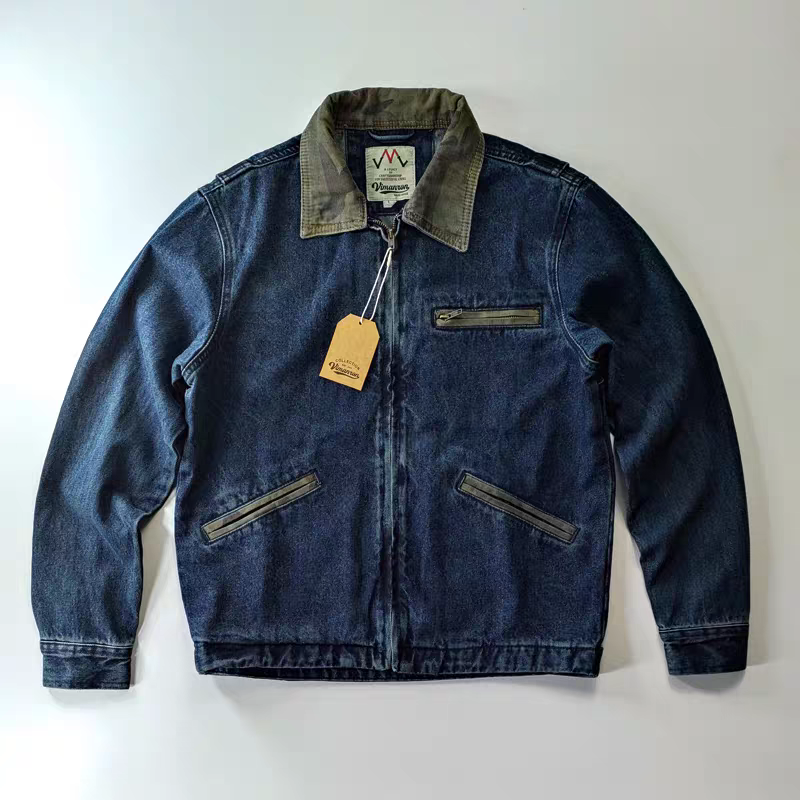 秋冬美式休闲工装牛仔夹克外套全棉重工水洗拉链翻领卡哈平替