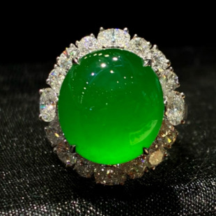 瑜瑾缅甸玉天然翡翠A货冰种帝王绿阳绿大蛋面戒面饰品