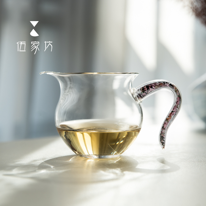 伍家坊 必喜桃玺公道杯耐高温家用创意耐热茶海带手把分茶器
