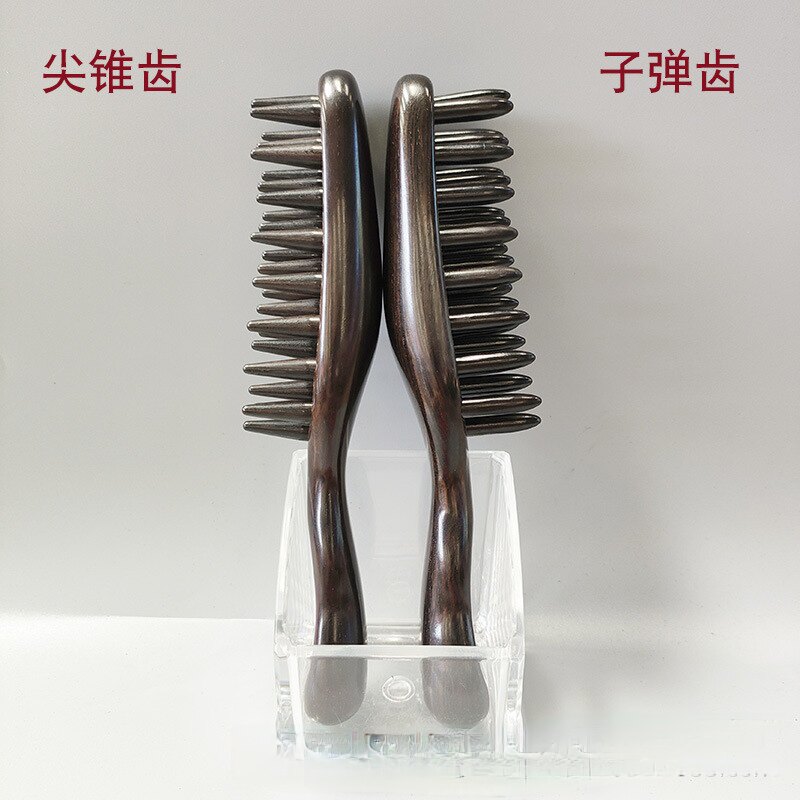 【卖檀翁】紫光檀尖锥3排插齿按摩梳 圆润不刮头皮超强疏通头皮梳