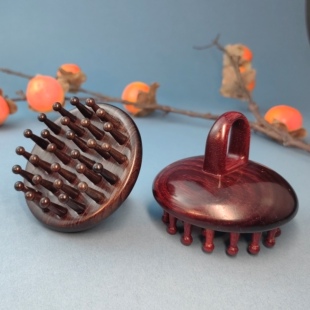 【卖檀翁】指环按摩梳红檀木黑酸枝紫光檀28钉弧面内凹齿紫檀木梳