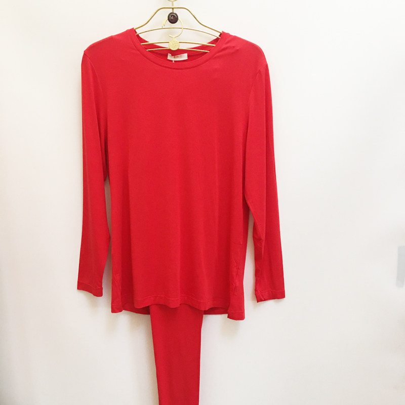 桑扶兰保暖内衣男圆领薄款本命年红色婚庆秋衣裤套装S2111002