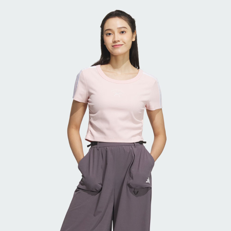 Adidas/阿迪达斯蝴蝶结图案短款运动休闲修身短袖圆领T恤JY7650