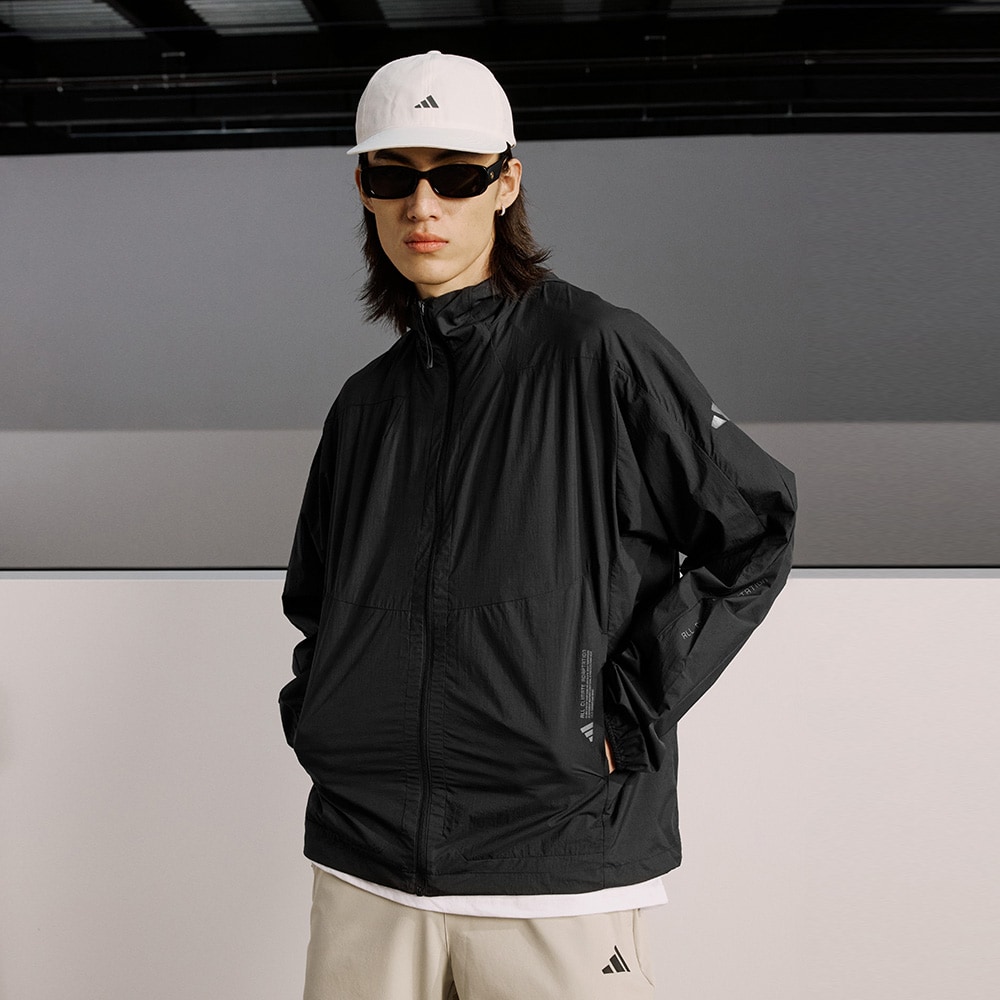 Adidas阿迪达斯防晒UPF50+凉感可收纳连帽轻风衣外套JZ8401