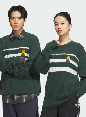 Adidas阿迪达斯秋季新款情侣款复古学院风运动长袖针织毛衣JC6849