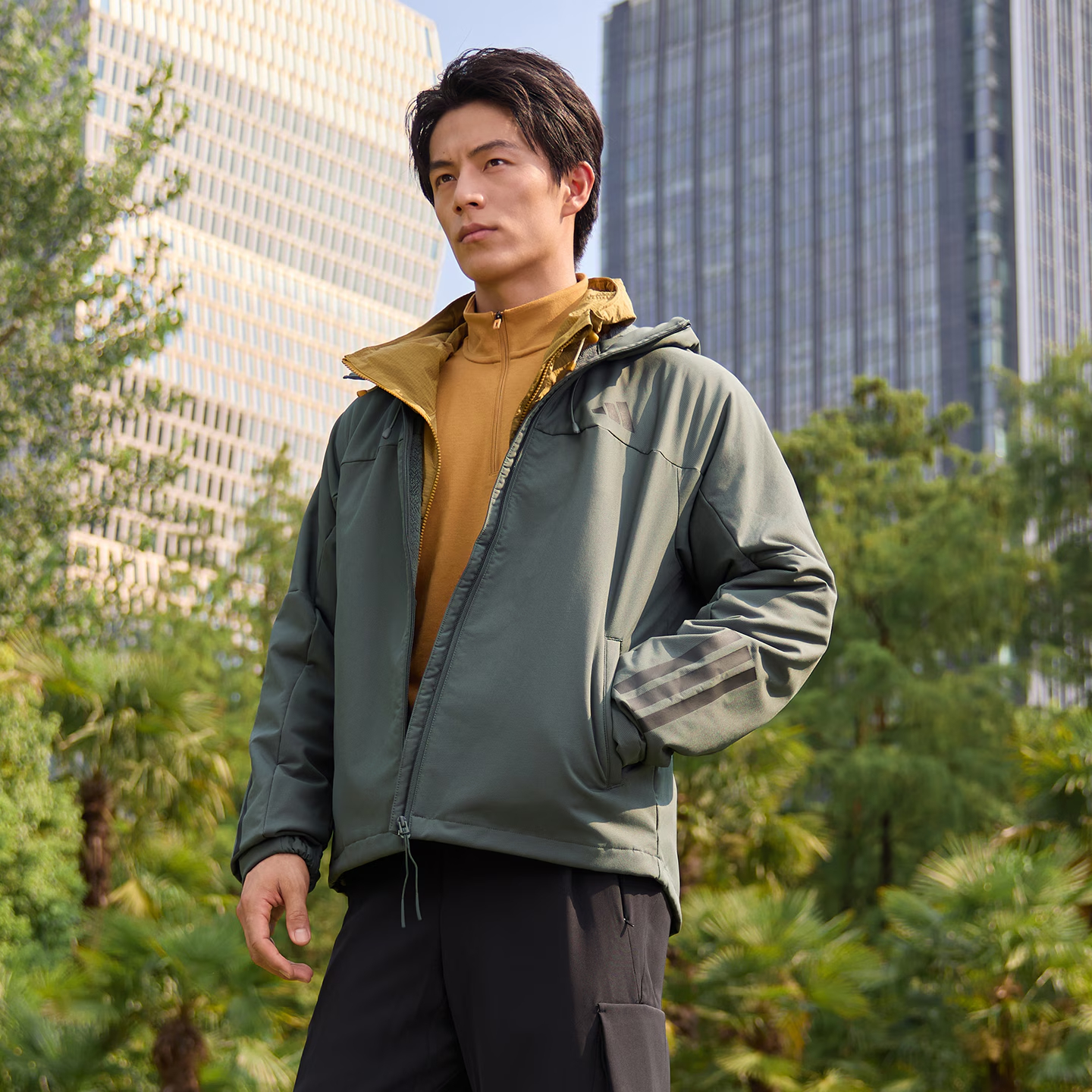 秋季加绒运动休闲连帽夹克外套