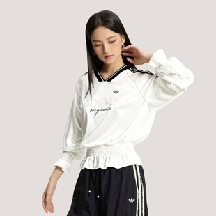 Adidas/阿迪达斯女子正品针织休闲文化抽褶宽松长袖球衣KS2879