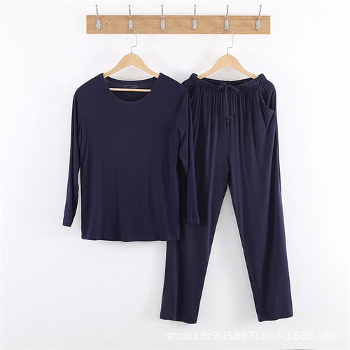 莫代尔长袖长裤男春秋家居服圆领中老年爸爸睡衣套装加大码批发