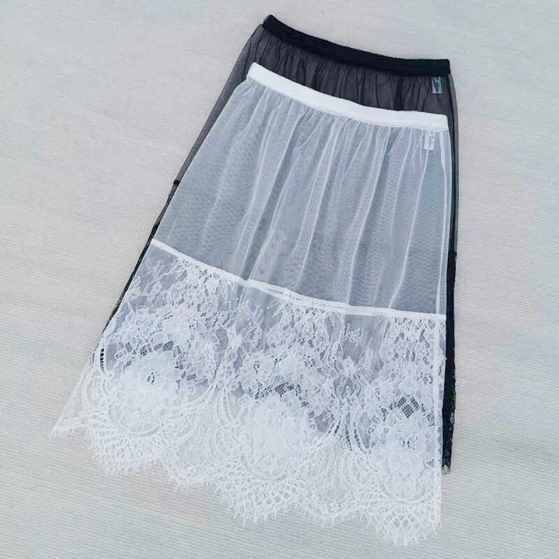 新款叠穿罩裙透视绣花蕾丝拼接半身裙内搭打底屁帘纱裙a字大码裙