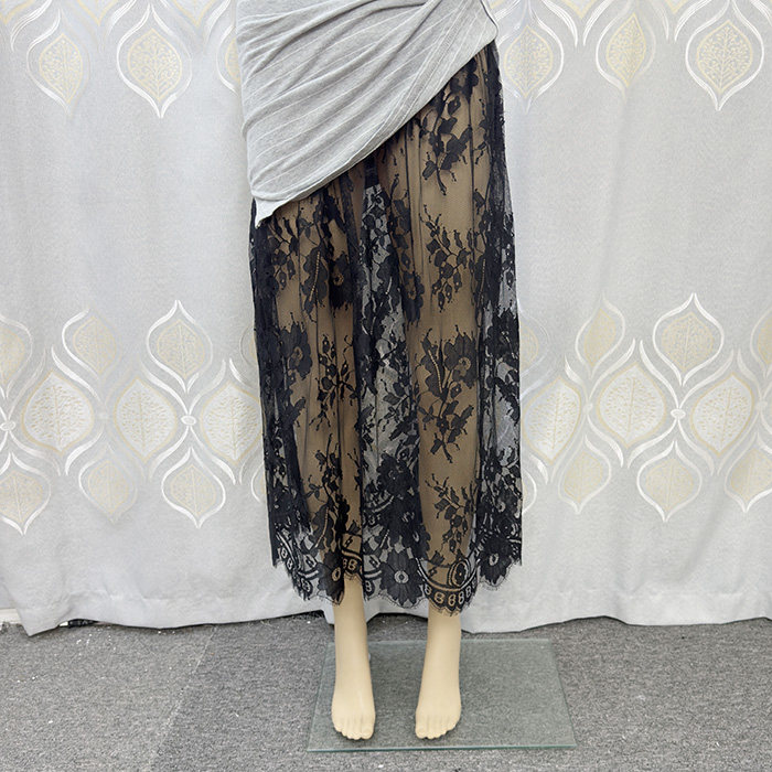 单层蕾丝网纱半身裙松紧腰旗袍配搭打底长裙一层蕾丝罩裙叠穿衬裙