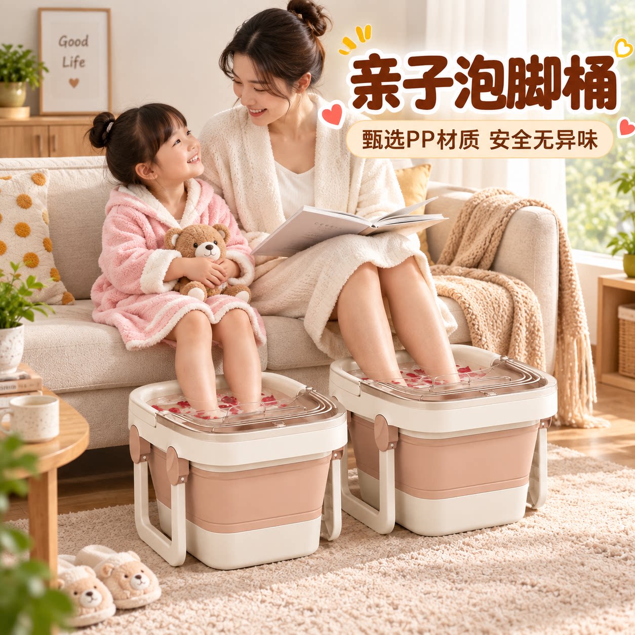 儿童泡脚桶折叠便携加厚保温加高加深过小腿洗脚盆家用养生按摩