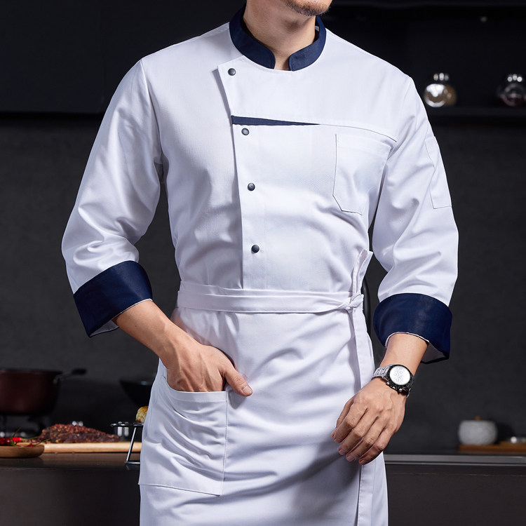 秋冬酒店厨师服长袖男饭店食堂面馆后厨房烘焙师七分袖工作服女