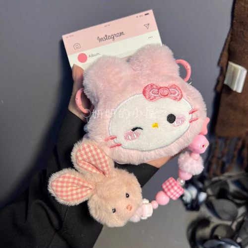 适用小米mixflip2折叠屏荣耀MagicVFlip2手机壳华为PuraX毛绒兔子pocket2可爱ZFlip7/6FE护轴Razr6、50斜挂绳