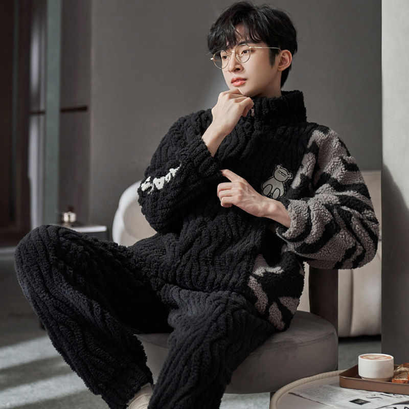男士珊瑚绒不掉毛休闲家居保暖