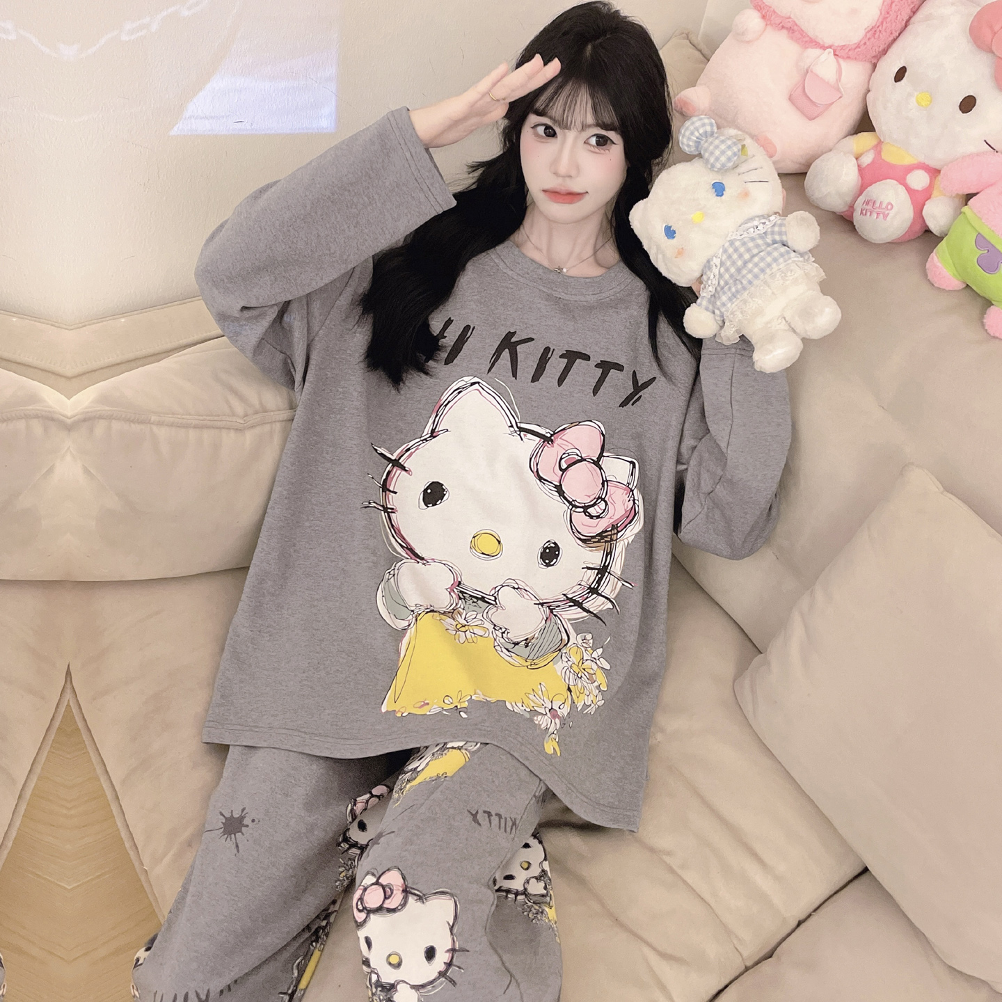 纯棉女士长袖睡衣家居服套装