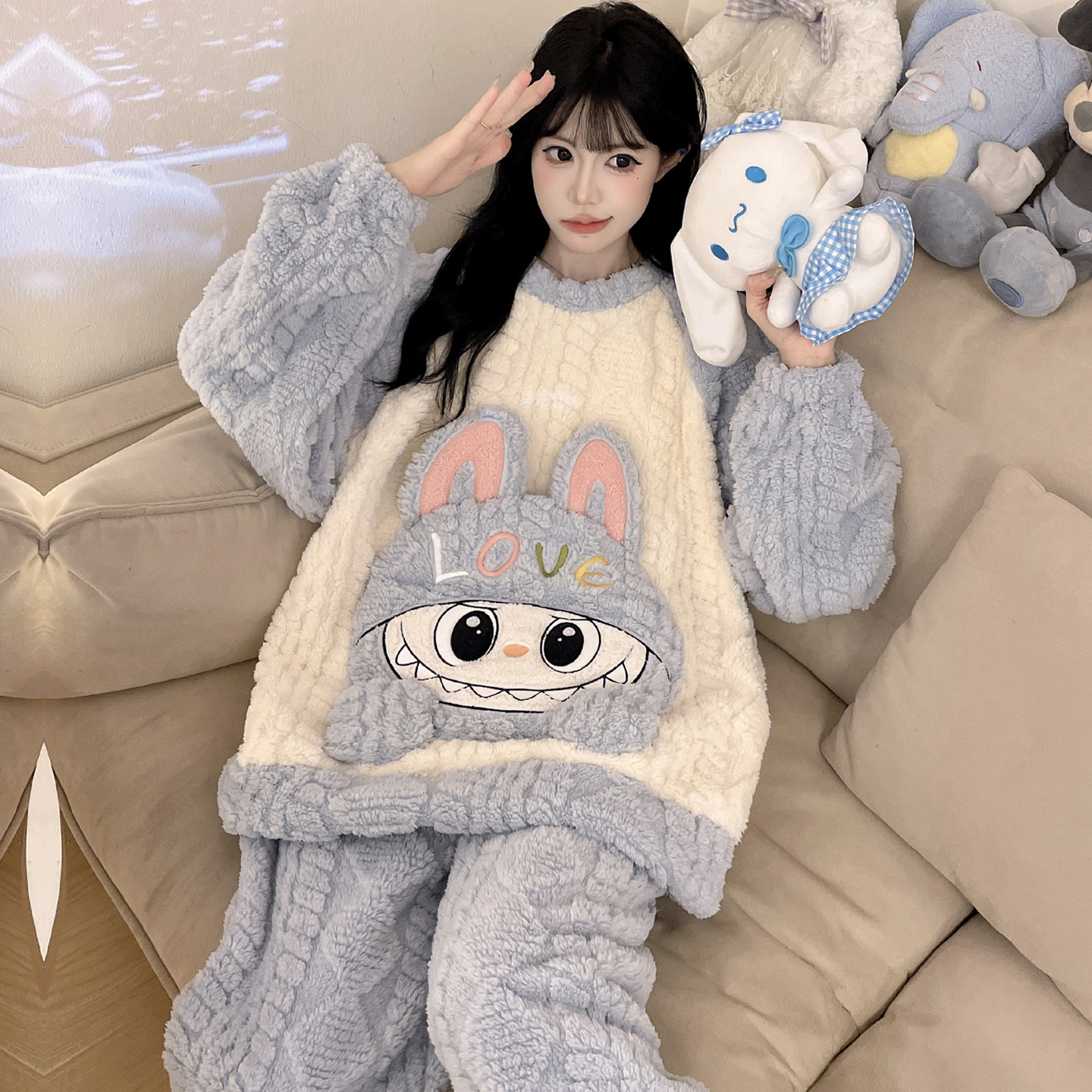 保暖冬季加绒加厚家居服