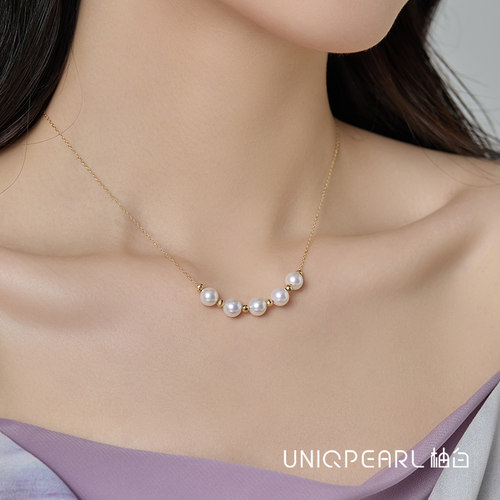 【礼赞系列】柚白微笑珍珠项链18K金镭射天然极光baby珠多戴颈链