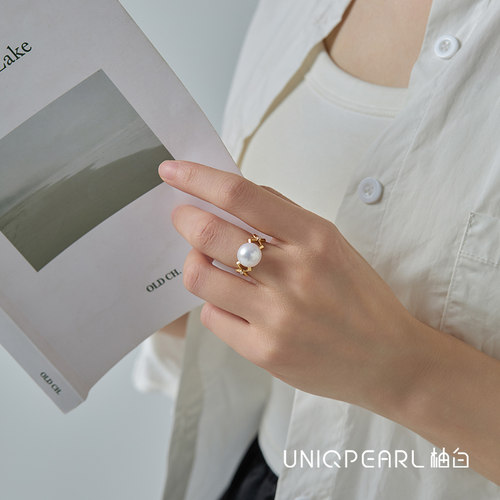 【月亮河】18K金高品质11-12mm爱迪生天然珍珠钻石戒指媲美澳白