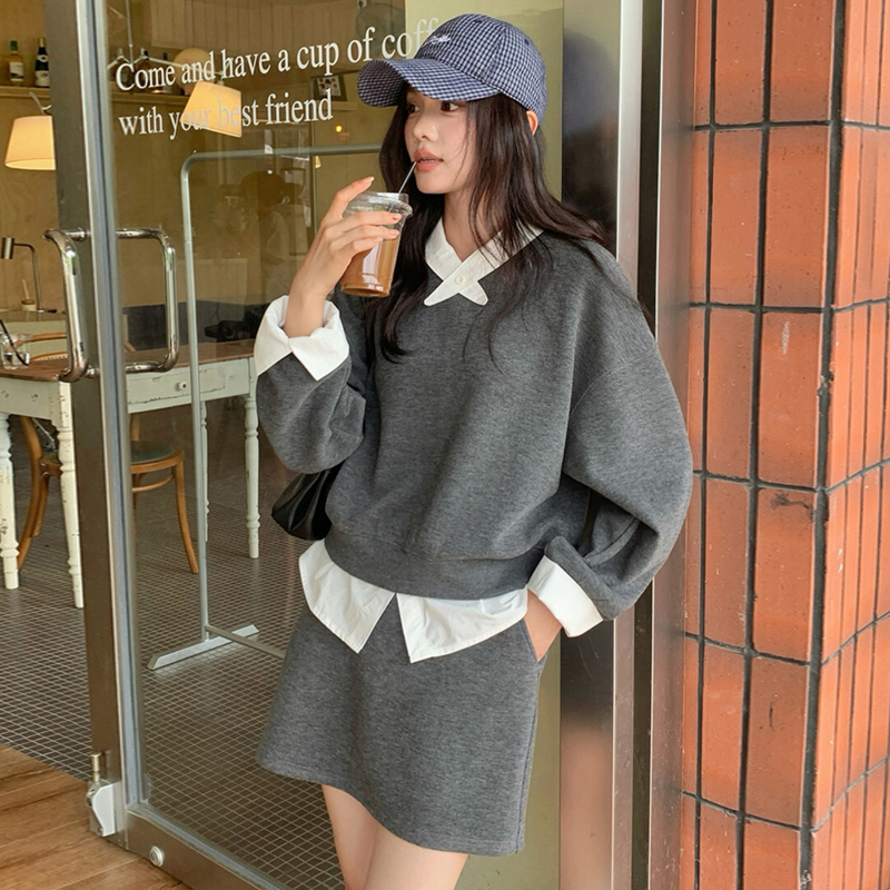 休闲拼接卫衣+半身裙两件套女