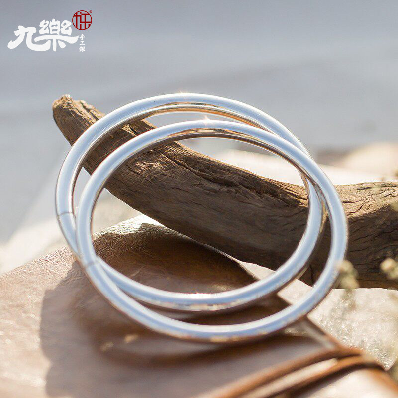 999纯银手镯女光面简约时尚实心开口个性情侣手环年轻款送女友礼