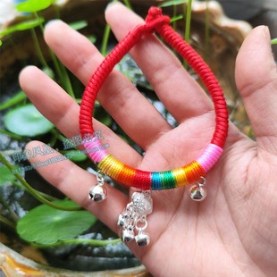 手工编织手链原创民族风长命锁铃铛男女学生手链儿童手绳红绳