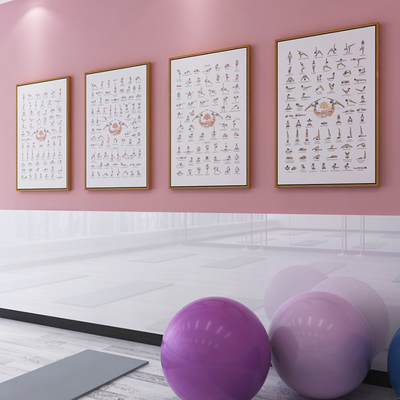 瑜伽馆挂画健身房装饰画瑜伽房体式图小人画动作图墙壁画现代简约