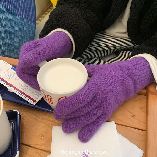 保暖针织毛线防寒兔毛手套女骑行