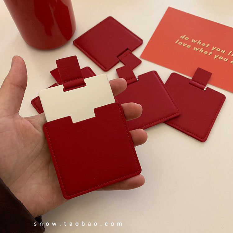 新年红～ins简约手持迷你小镜子补妆镜不锈钢便携随身化妆镜防摔