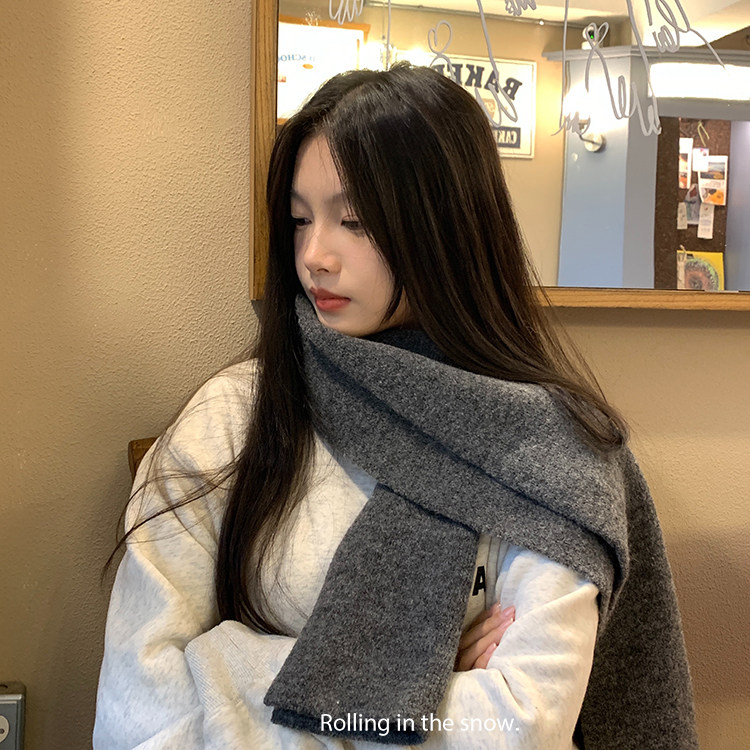 情侣羊毛混纺保暖围巾纯色氛围感